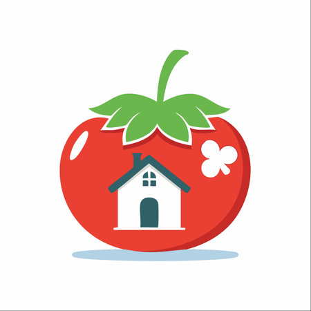 A whimsical illustration combining the comfort of home with the freshness of a garden-ripe tomato.のイラスト素材