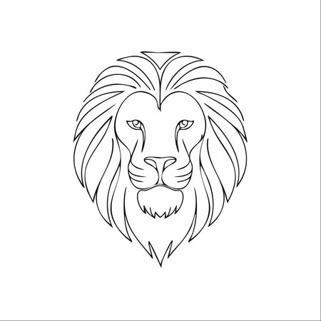 A powerful and regal lion's head, rendered in a clean, minimalist line art style.のイラスト素材