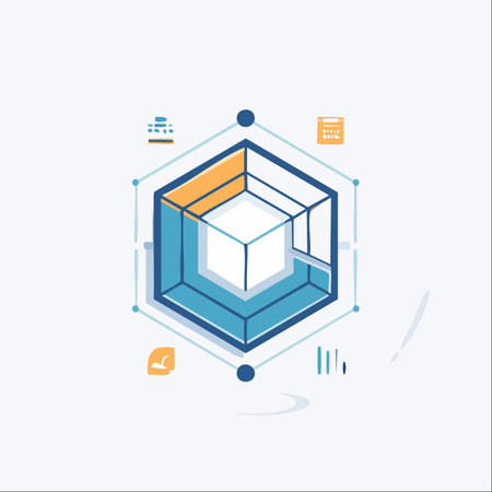 A minimalist icon representing a core data system, illustrating concepts of blockchain technology, data analysis, and strategic planning.のイラスト素材
