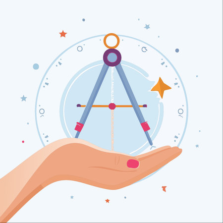 A stylized hand gently holds a drawing compass, symbolizing the power of precision and planning in shaping the future.のイラスト素材
