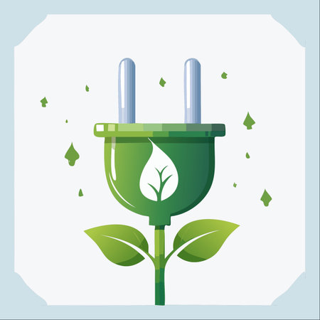 An illustration representing the fusion of nature and technology, where a power plug sprouts leaves.のイラスト素材