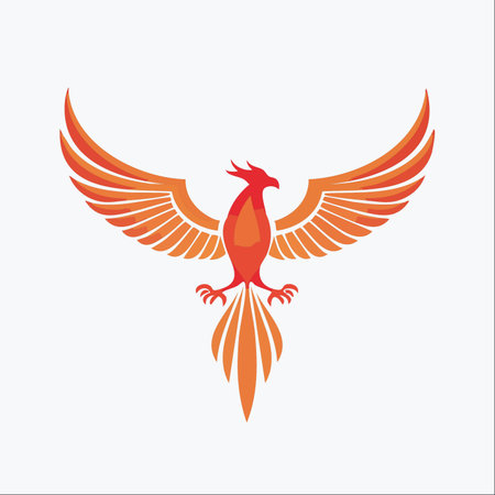 A powerful phoenix rises with its fiery wings spread wide, a majestic symbol of rebirth, strength, and new beginnings.のイラスト素材