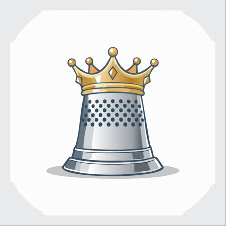 A simple sewing thimble is elevated to royalty, wearing a golden crown to symbolize mastery and excellence in the art of tailoring and craftsmanship.のイラスト素材