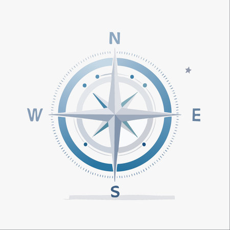 A clean, modern compass illustration pointing towards true north, symbolizing guidance, strategic direction, and the journey towards a goal.のイラスト素材