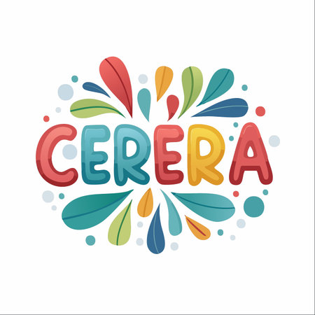 A vibrant and joyful illustration featuring the word 'Cerera' in a playful, multi-colored bubble font.のイラスト素材