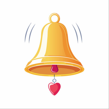 A shiny golden bell rings out a cheerful sound, its clapper replaced by a vibrant red heart.のイラスト素材
