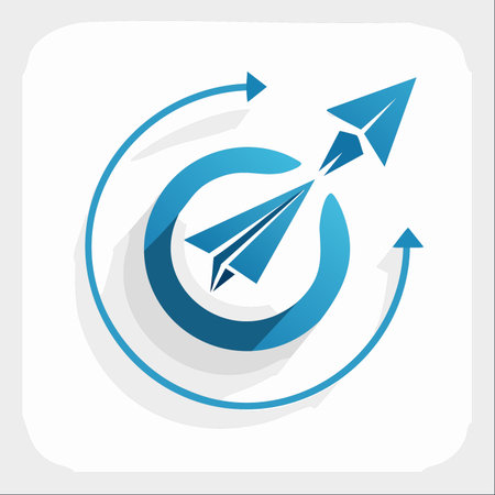 A dynamic blue paper airplane bursts forth from a circular boundary, symbolizing a powerful launch...