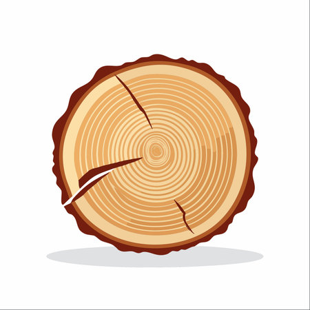 A detailed illustration of a tree's cross-section, revealing the history of its life through concentric annual growth rings.のイラスト素材