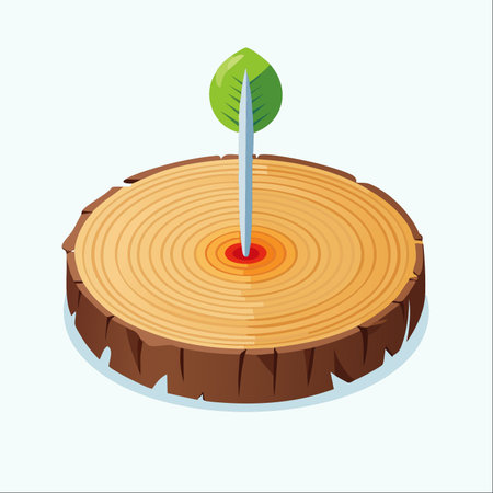 A powerful symbol of hope and resilience, where a single, vibrant green sprout emerges from the center of an old tree stump.のイラスト素材