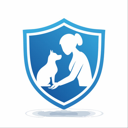 A symbolic logo representing the bond between a person and their pet, encapsulated within a protective shield.のイラスト素材