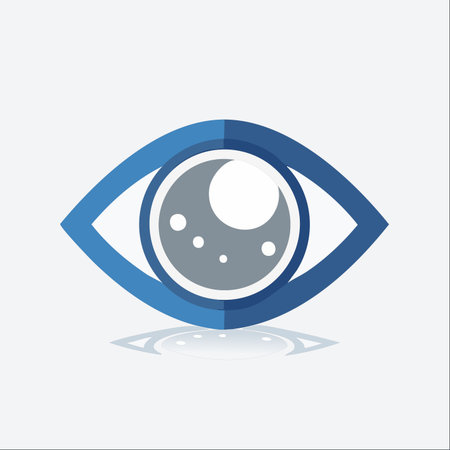 A clean and modern vector illustration of a stylized blue eye, isolated on a light background with a subtle reflection.のイラスト素材