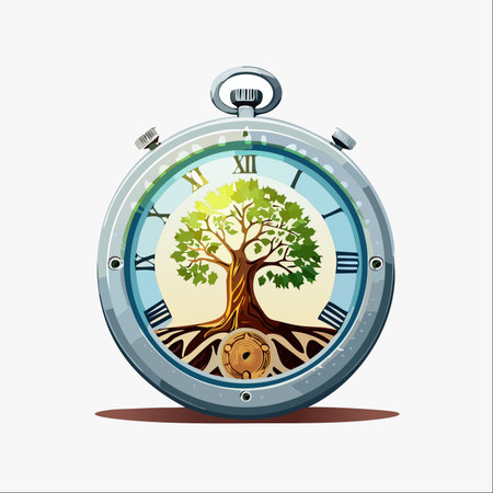 A symbolic illustration where a vibrant Tree of Life flourishes within the confines of a classic pocket watch.のイラスト素材