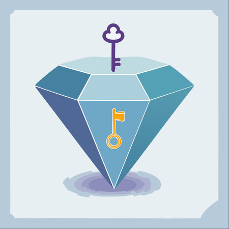A conceptual illustration showing a valuable diamond with a secret locked inside, represented by a key.のイラスト素材