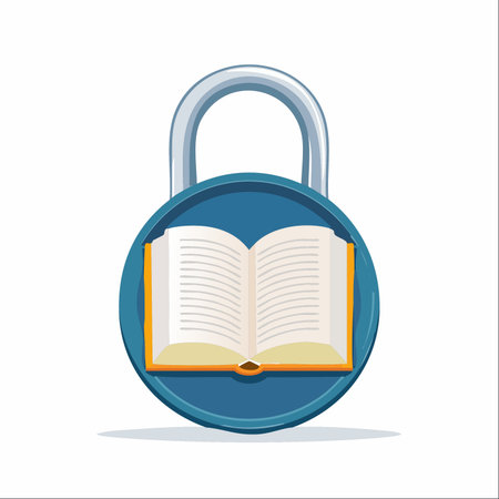 An open book is securely housed within a strong padlock, symbolizing the protection of valuable information, intellectual property, and classified data.のイラスト素材