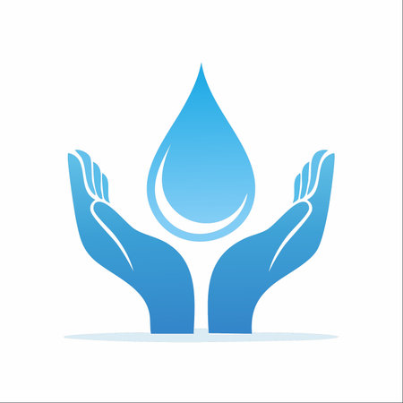 A symbolic illustration of two hands gently cradling a precious drop of water.のイラスト素材