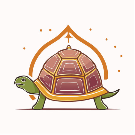 A wise old turtle embarks on a steady journey, guided by a mystical arch and a shining star.のイラスト素材