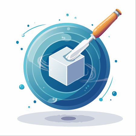 A sharp chisel carefully carves a perfect cube, symbolizing the act of creation and refinement.のイラスト素材
