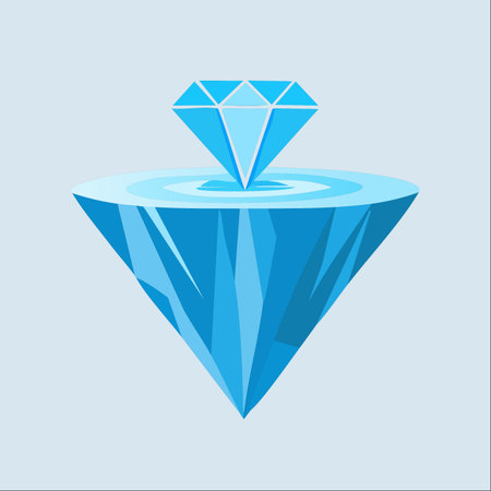 A perfectly cut diamond rests on a massive, icy structure, suggesting immense hidden value beneath the surface.のイラスト素材