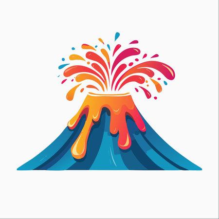 A burst of vibrant energy and creativity explodes from a stylized volcano.のイラスト素材