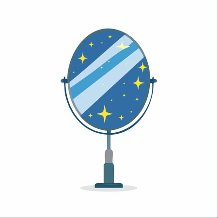 A simple vanity mirror stands against a white background, but its reflection holds a universe of possibilities.のイラスト素材