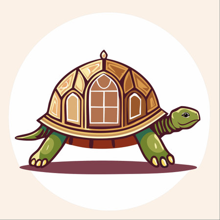 A gentle turtle embarks on a slow and steady journey, carrying its magnificent, ornate home on its back.のイラスト素材