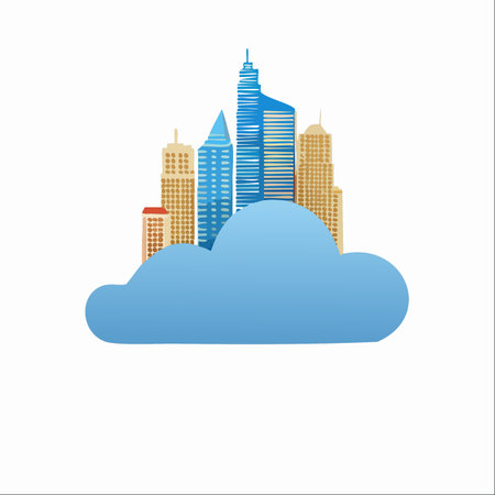 A modern illustration representing the concept of cloud computing and smart city technology.のイラスト素材