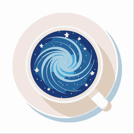 A top-down view of a coffee cup holding not just a beverage, but a swirling galaxy.のイラスト素材