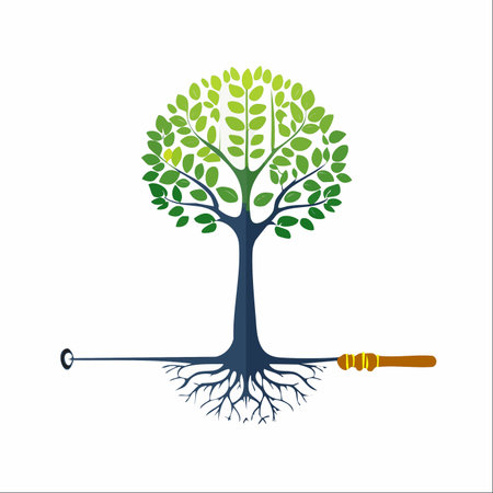 A symbolic illustration where the roots of a vibrant tree form an ancient key.のイラスト素材