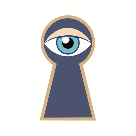 An eye peers through a keyhole, symbolizing concepts of curiosity, surveillance, and the search for hidden secrets.のイラスト素材