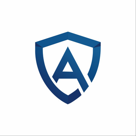 A bold and modern logo featuring the initial 'A' integrated within a strong shield emblem.のイラスト素材