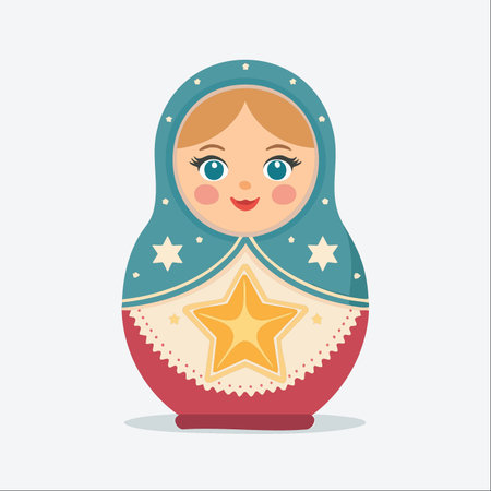 A beautifully decorated Russian matryoshka doll, illustrated in a charming flat style.のイラスト素材