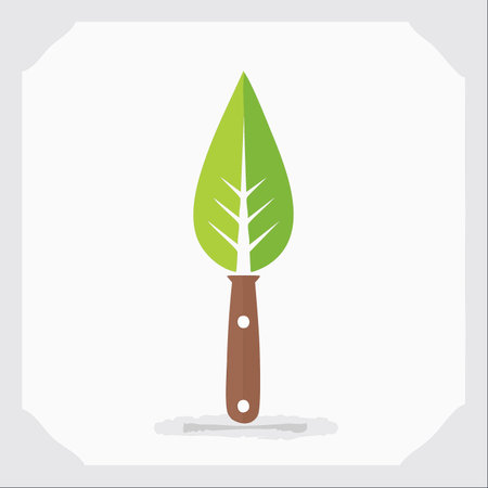 A creative and symbolic illustration combining a vibrant green leaf with a trowel handle.のイラスト素材