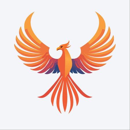 A powerful phoenix rises with wings of fire, a vibrant symbol of rebirth, new beginnings, and overcoming adversity.のイラスト素材