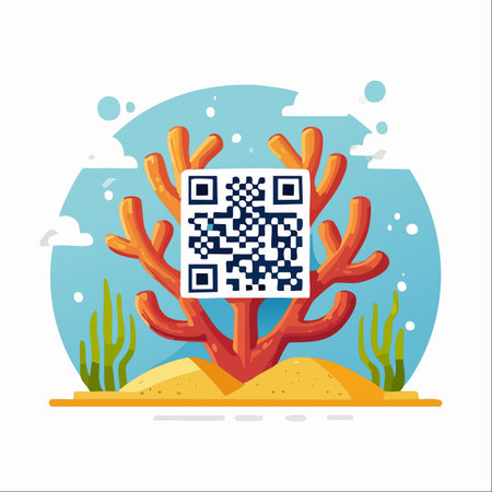 A vibrant illustration showcasing a QR code placed on a colorful coral.のイラスト素材