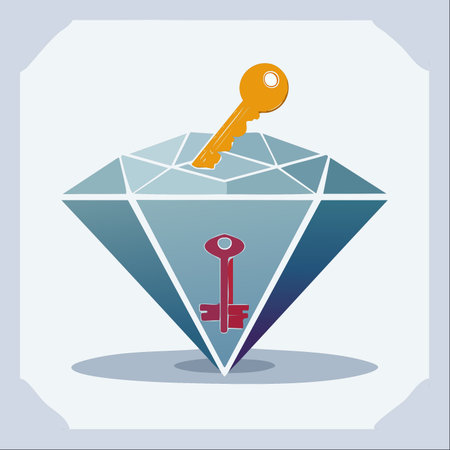 A conceptual illustration showing a golden key unlocking the hidden potential within a precious diamond. Inside, another key symbolizes the core secret or value being accessed.のイラスト素材