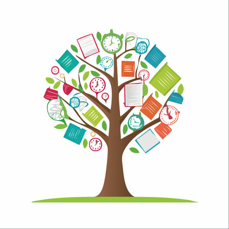 An illustrative concept of a vibrant tree symbolizing the growth of knowledge and wisdom over time.のイラスト素材