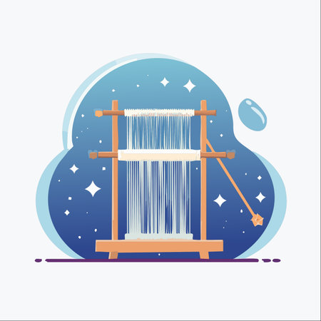 A celestial loom stands against a magical, starry night sky. This enchanting vector illustration captures the concept of weaving dreams, fate, or cosmic tales.のイラスト素材
