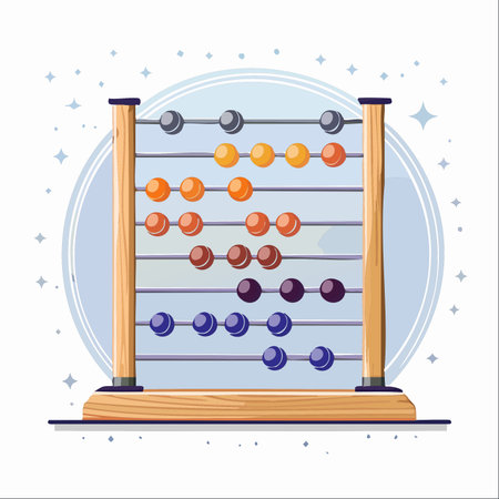 A classic wooden abacus with vibrant, colorful beads stands ready for learning.のイラスト素材