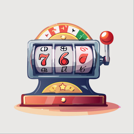 A classic one-armed bandit stands ready for the next pull, its reels showing a near-miss combination of numbers.のイラスト素材