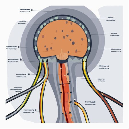 A detailed vector illustration showing a cross-section of the central nervous system.のイラスト素材