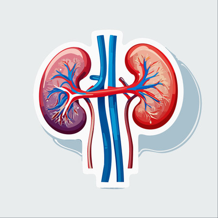A clear and detailed anatomical illustration of the human kidneys, presented as a clean...