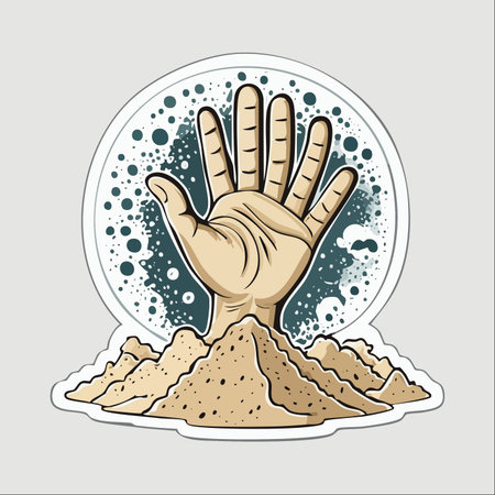A powerful illustration depicting a hand breaking free from a mound of sand or earth.のイラスト素材