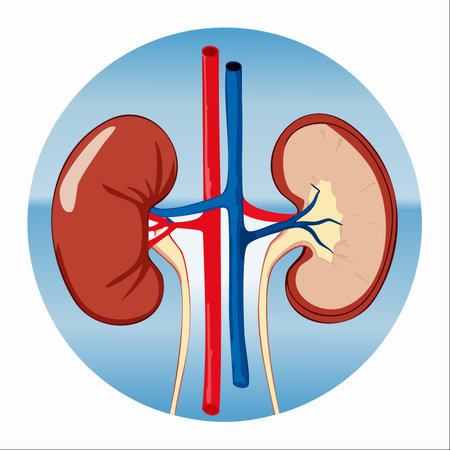 A detailed medical illustration showing the anatomy of the human renal system.のイラスト素材