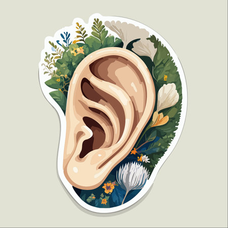 An artistic illustration depicting the deep connection between human senses and the natural world.のイラスト素材