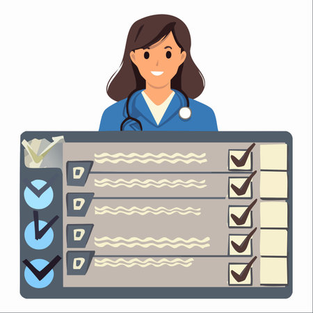 A friendly and confident female doctor smiles after completing a thorough patient examination.のイラスト素材