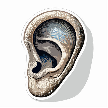 An artistic and detailed illustration of a human ear, rendered in a vintage engraving style.のイラスト素材