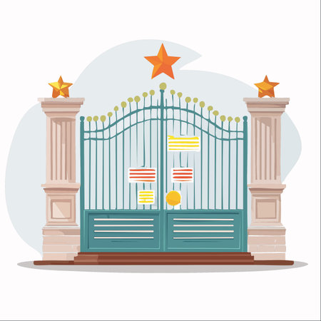 An illustrative depiction of a grand and ornate entrance gate, typical of an official government building in Vietnam.のイラスト素材