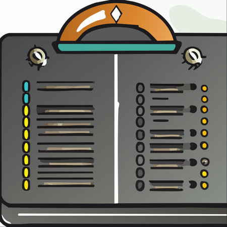 A stylized illustration of a futuristic data pad or control panel, displaying system diagnostics and a task checklist.のイラスト素材