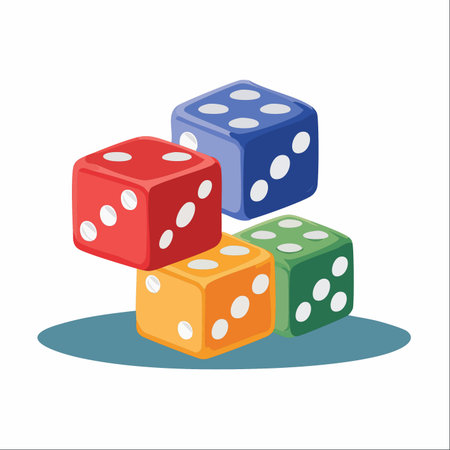 A vibrant stack of four colorful diceのイラスト素材