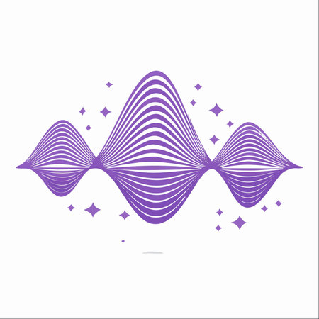 A vibrant purple soundwave oscillates across a clean white background, its frequency and vibration visualized through elegant, flowing lines.のイラスト素材